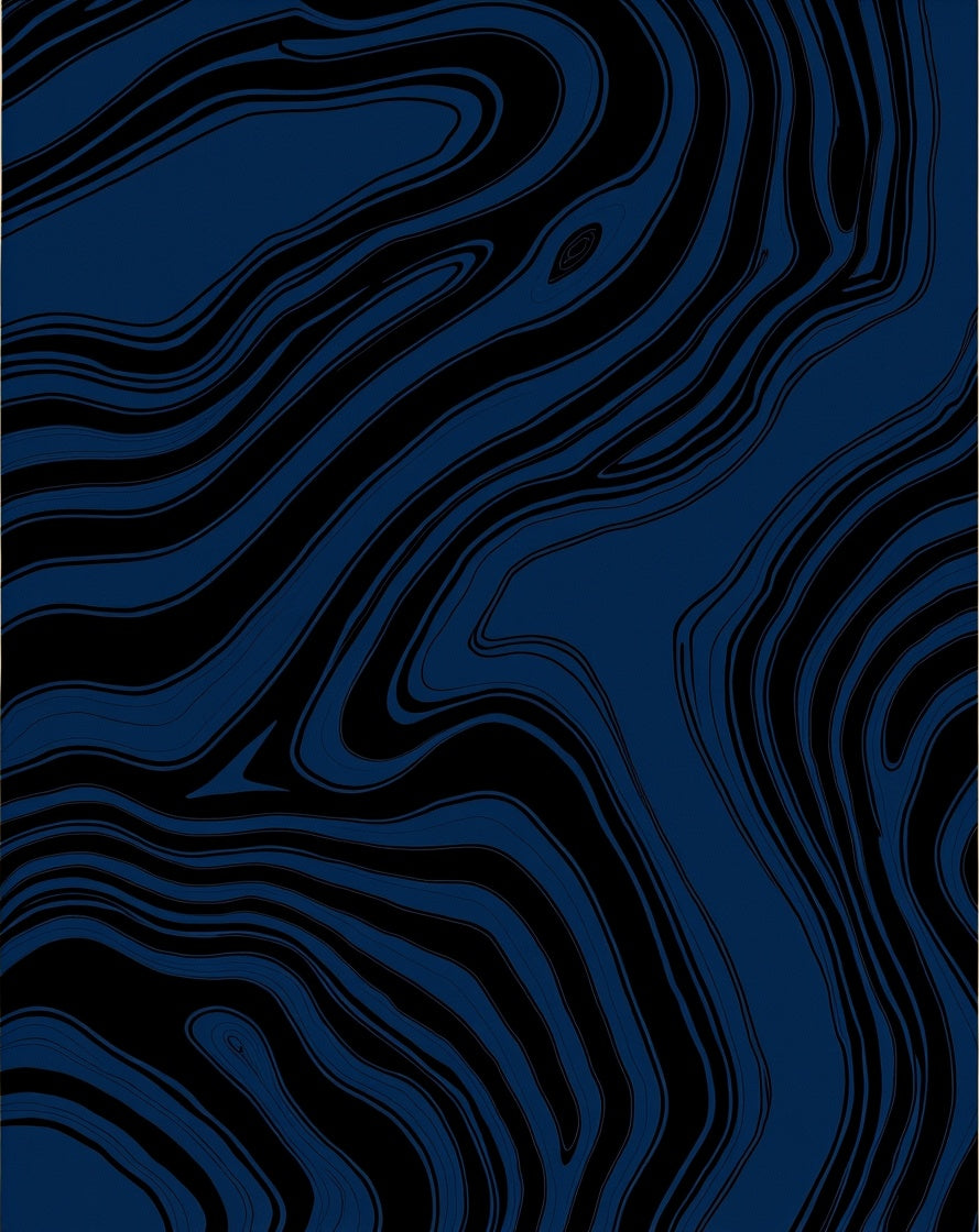 Abstract Blue And Black Swirl Pattern Rug