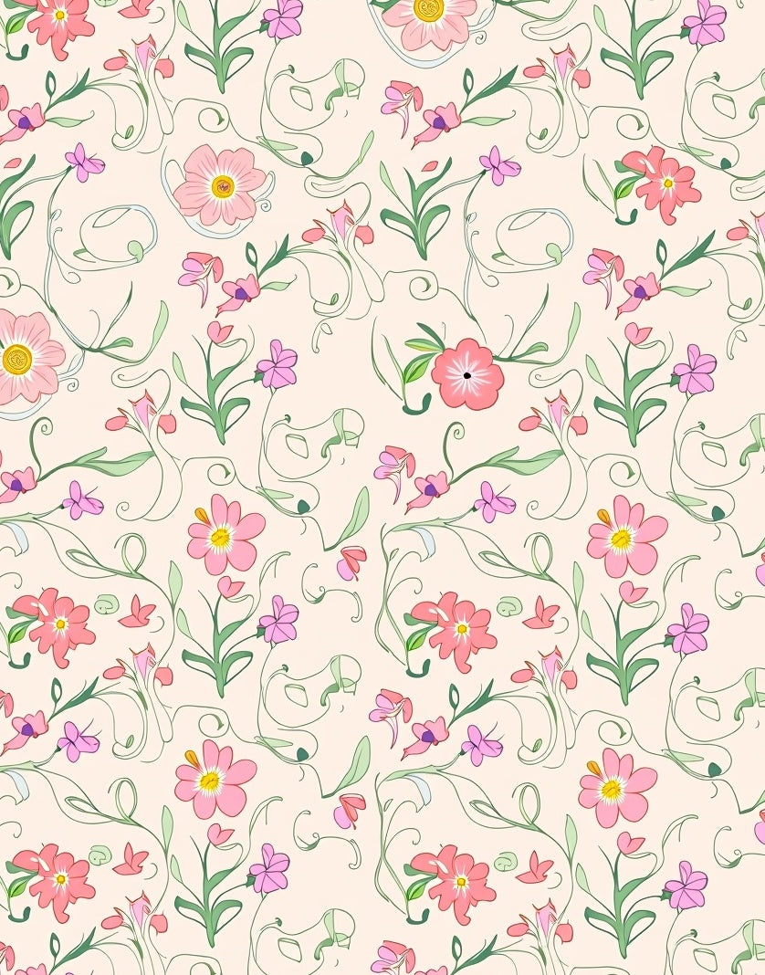 Delicate Pink Floral Pattern Rug