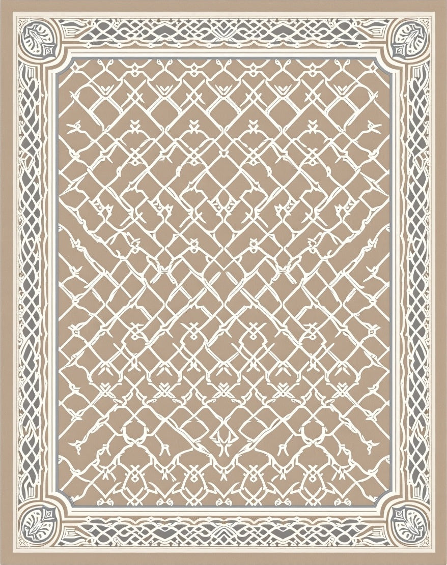 Intricate Lattice Tan Geometric Pattern Rug