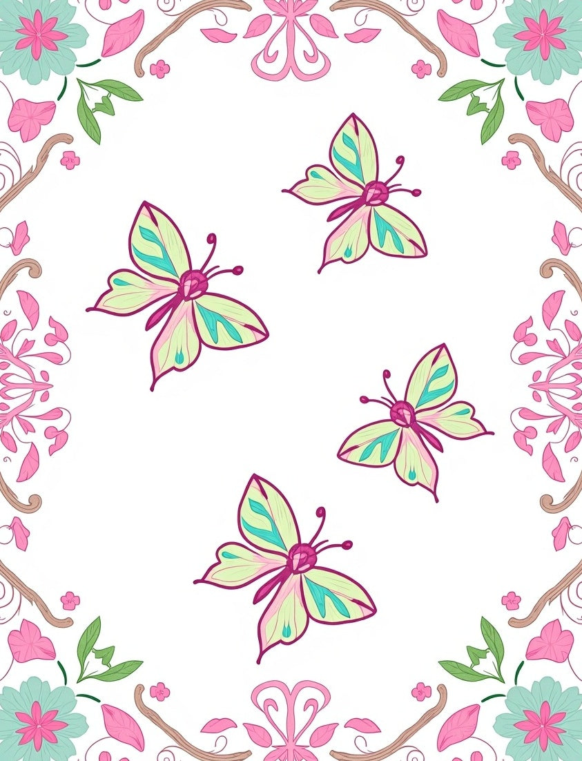 Whimsical Butterfly Floral Design Rug