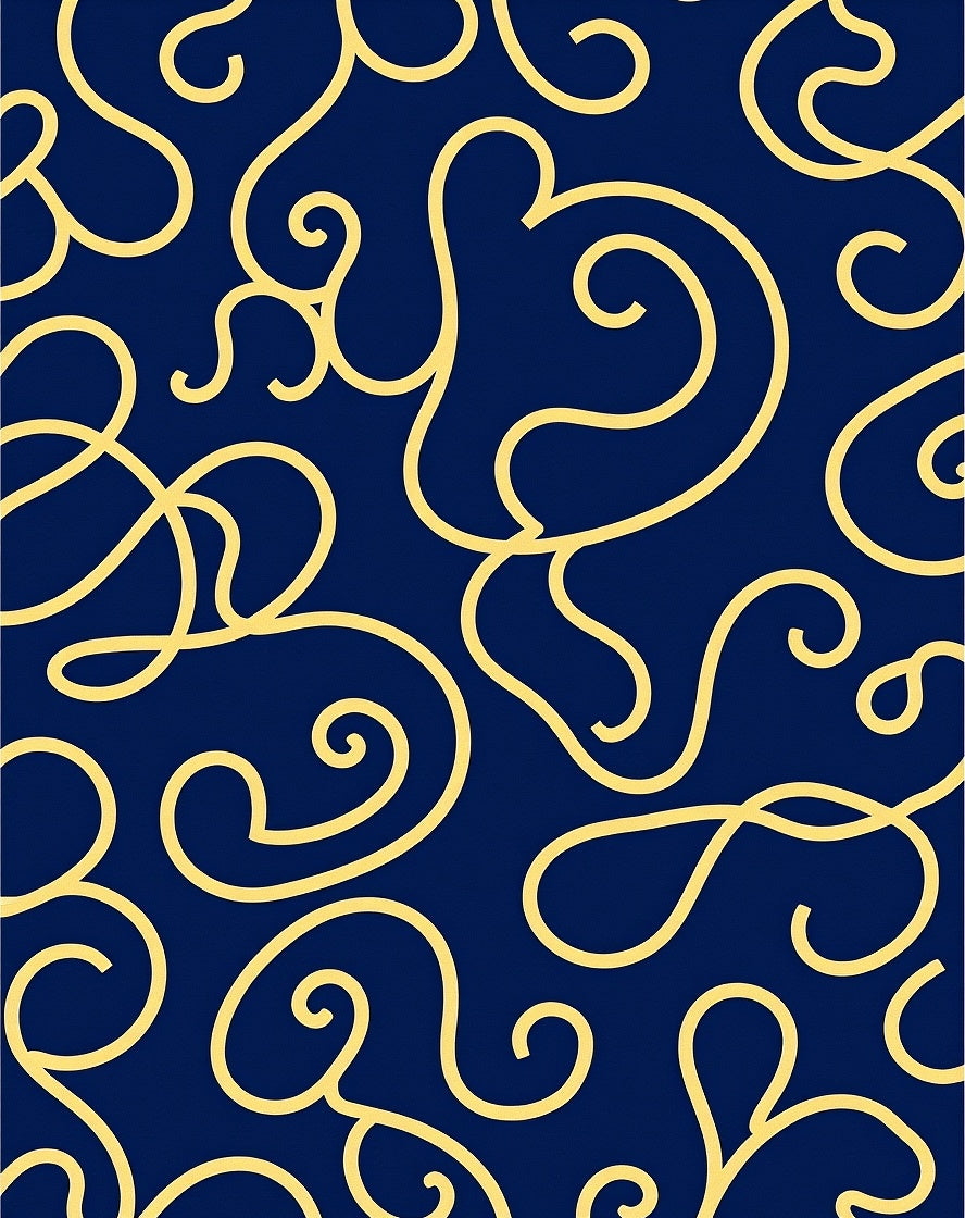 Navy Gold Swirl Pattern Rug