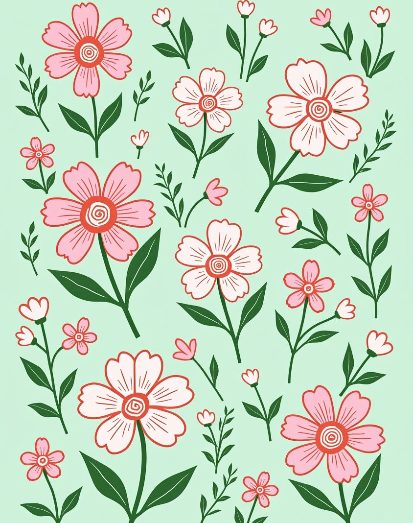 Pink and Green Floral Pattern Rug