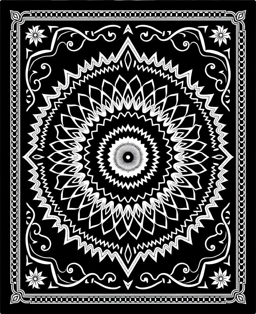Intricate Mandala Black White Pattern Rug
