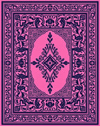 Elaborate Pink and Navy Floral Design Rug