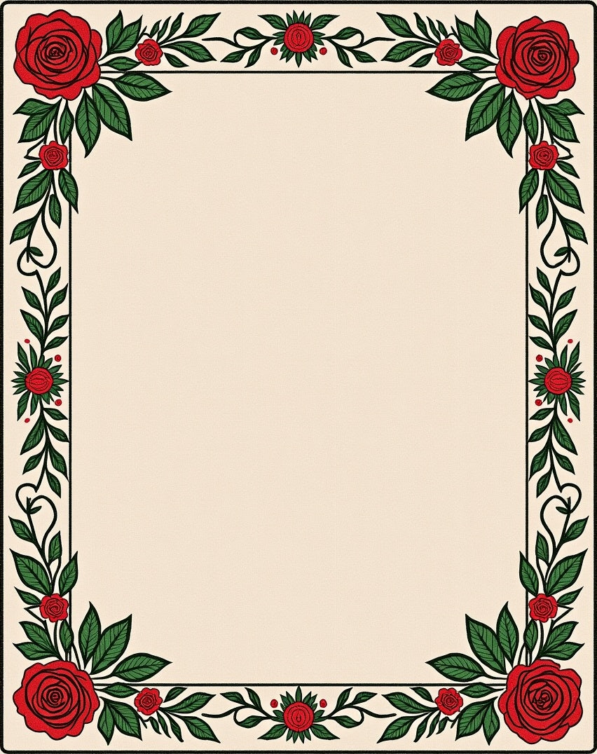 Red Rose Vine Bordered Design Rug