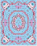 Whimsical Pink Floral Creatures Blue Rug