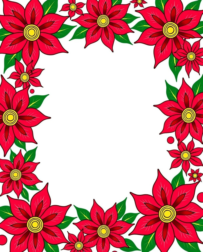 Vibrant Red Yellow Floral Border Rug