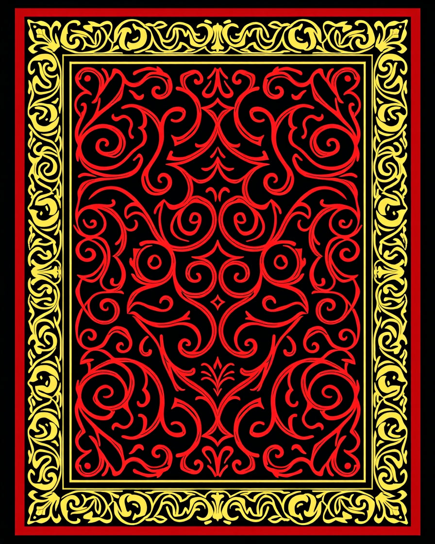 Red Yellow Floral Scroll Pattern Rug