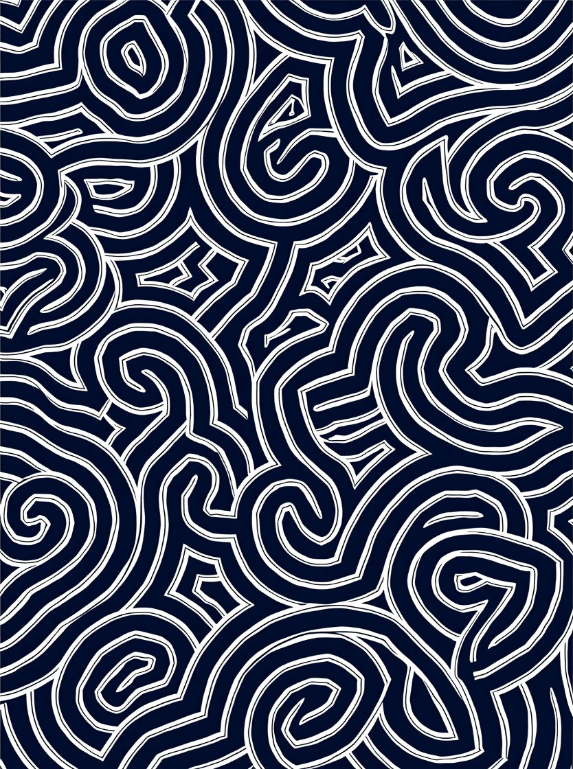 Navy White Swirl Abstract Pattern Rug