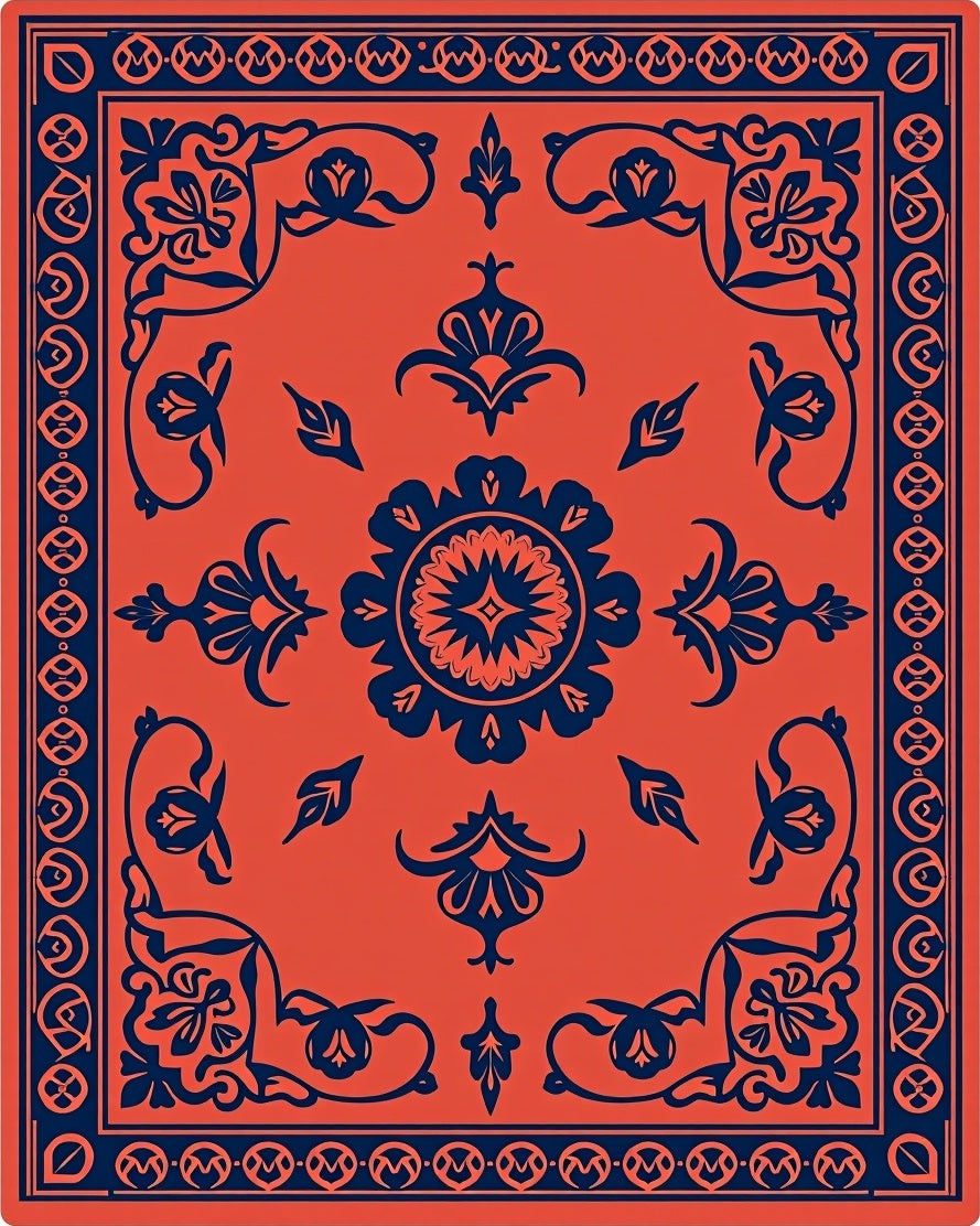 Intricate Floral Bordered Ornate Rug