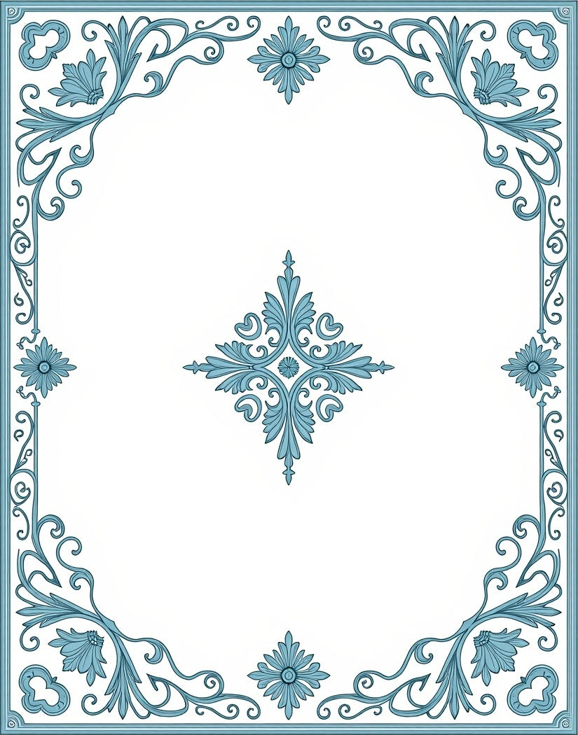 Elegant Blue Floral Scrollwork Design Rug