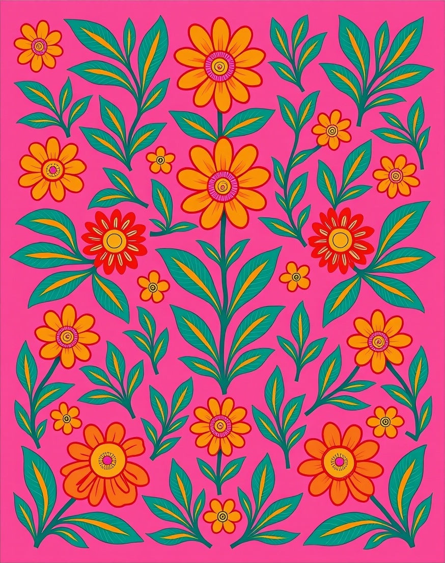 Vibrant Floral Botanical Pattern Rug