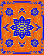 Vibrant Blue Gold Floral Medallion Rug