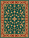 Emerald Floral Scroll Patterned Rug