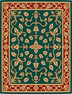 Emerald Floral Scroll Patterned Rug