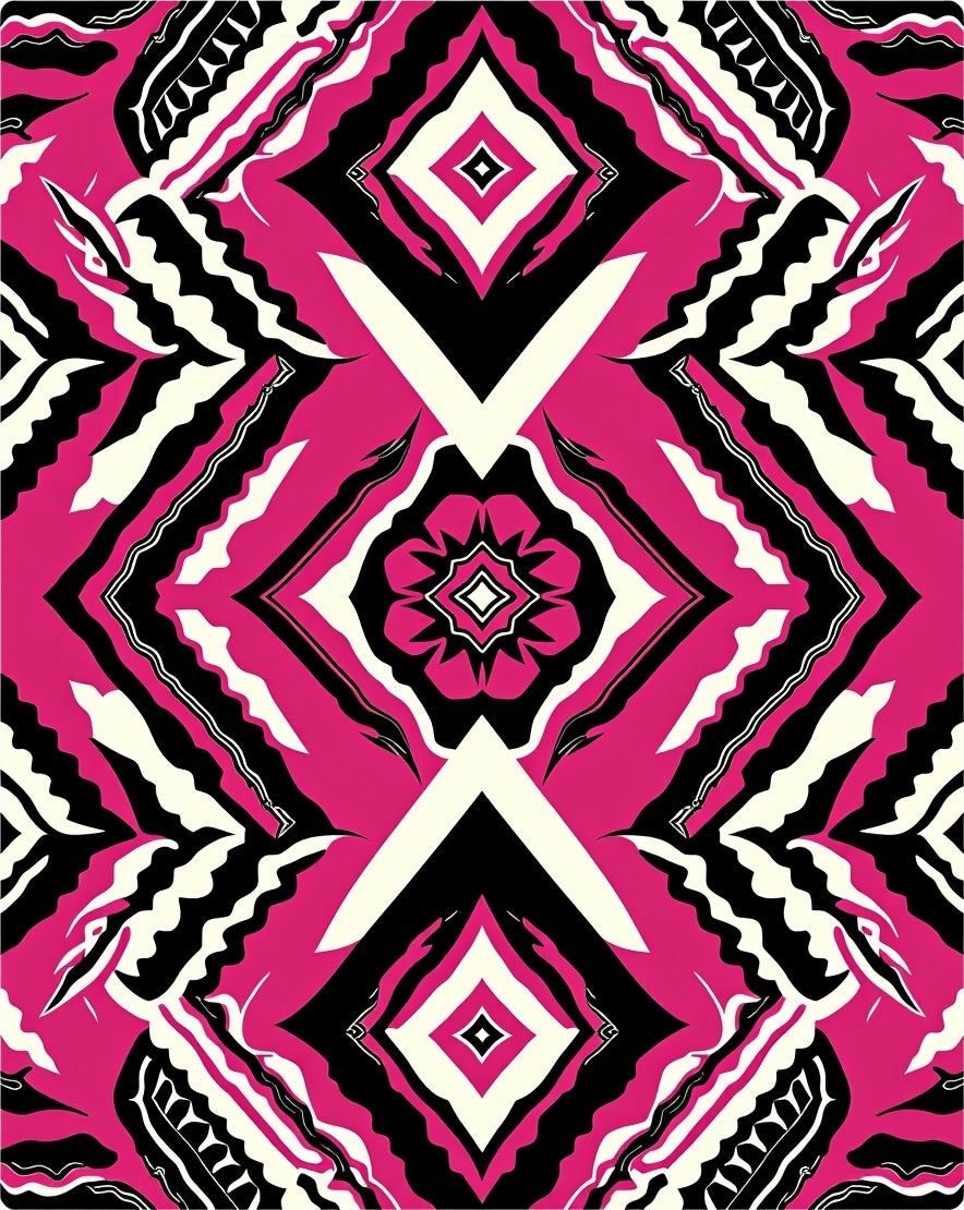 Bold Pink Black White Geometric Pattern Rug