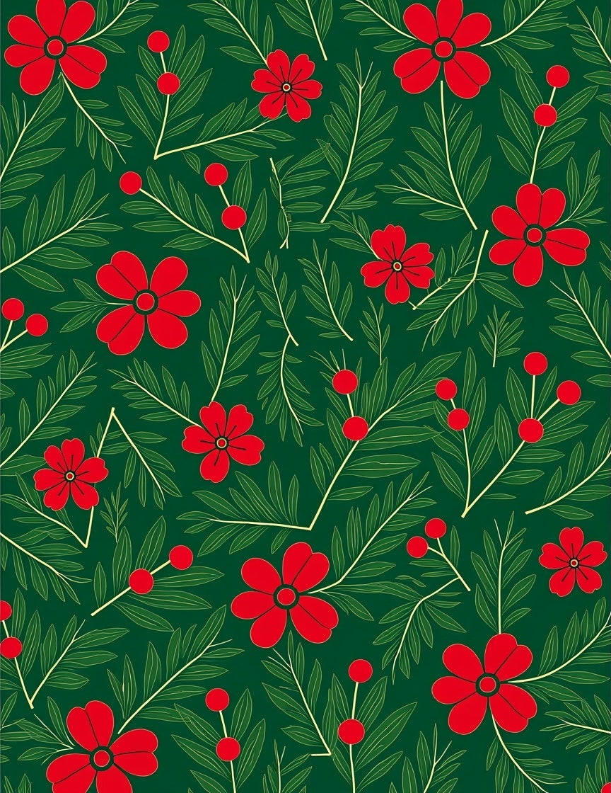 Red Floral Green Leaf Arrangement Rug