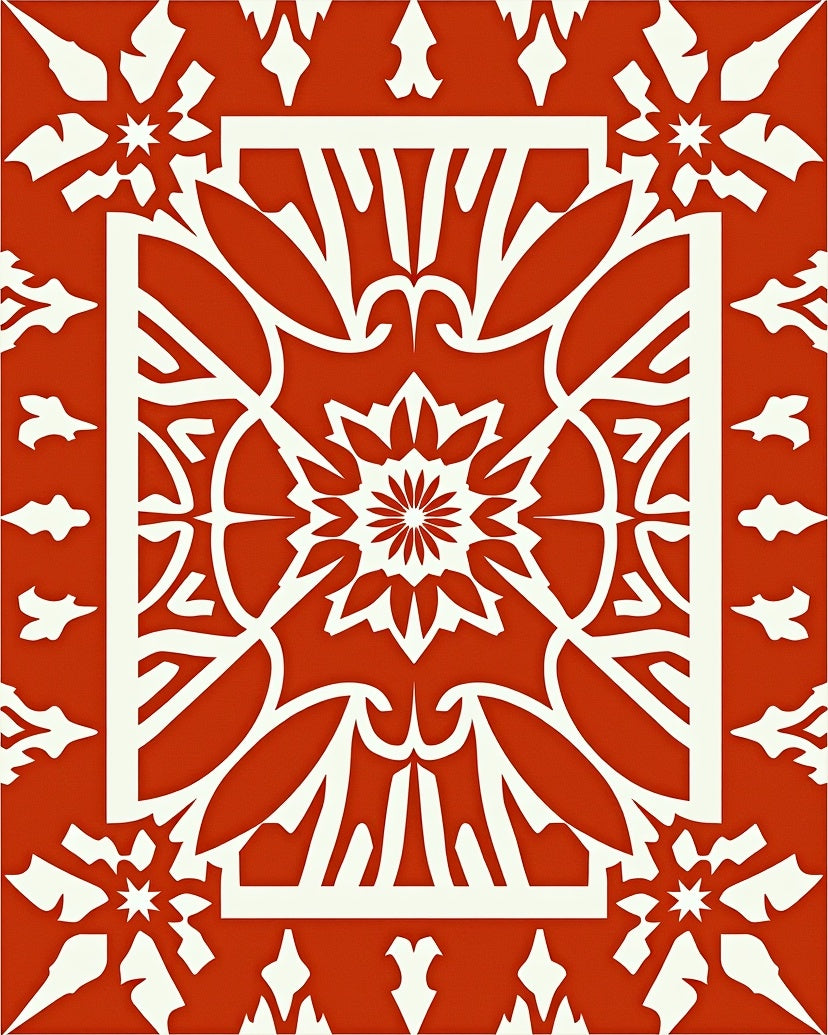 Ornate Red White Floral Mandala Rug