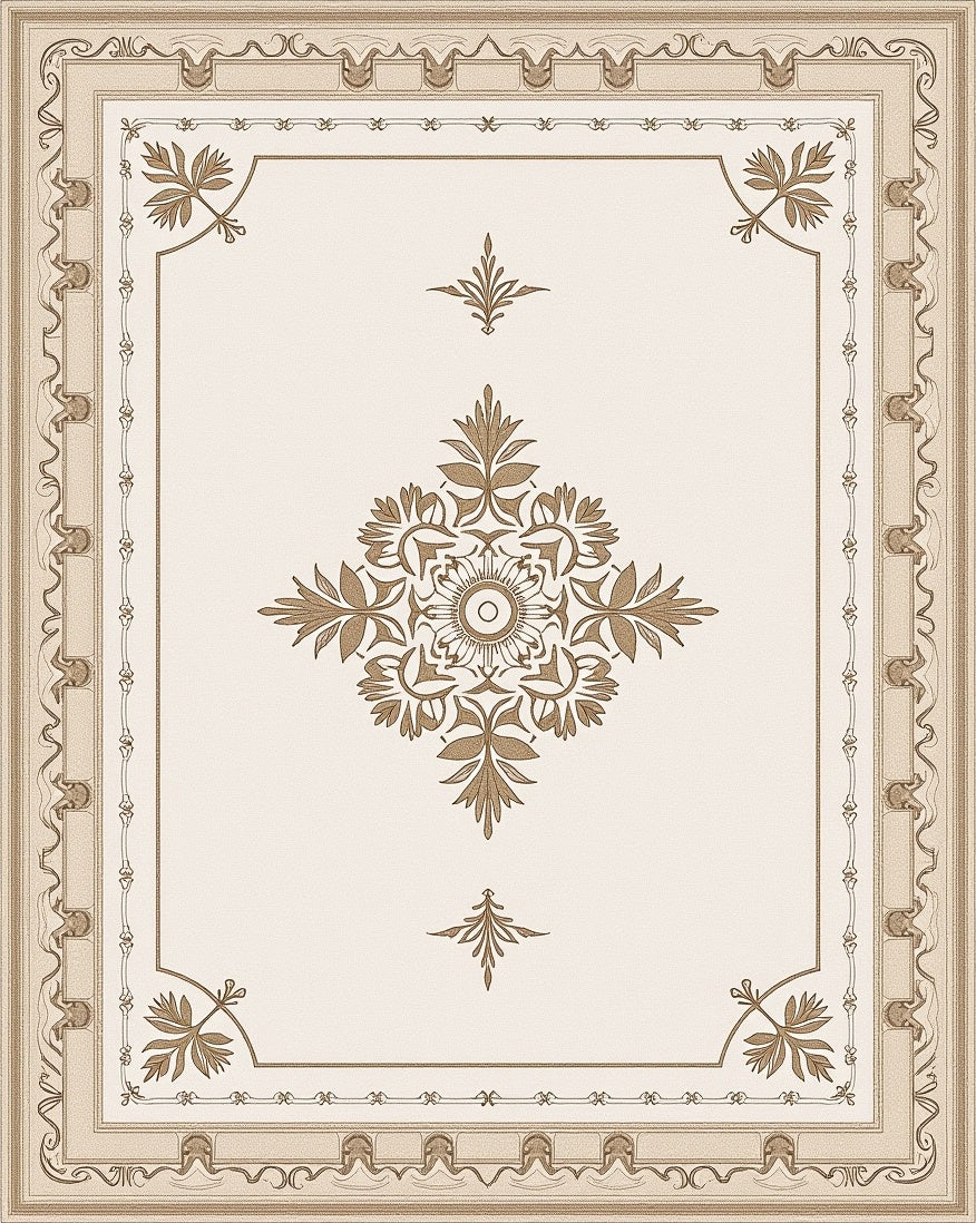 Ornate Floral Cream and Gold Pattern Rug