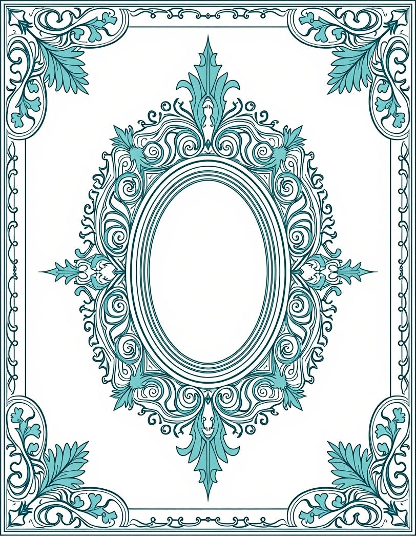 Elegant Teal Oval Scrollwork Design Rug