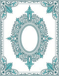 Elegant Teal Oval Scrollwork Design Rug