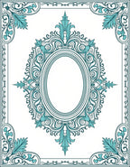 Elegant Teal Oval Scrollwork Design Rug