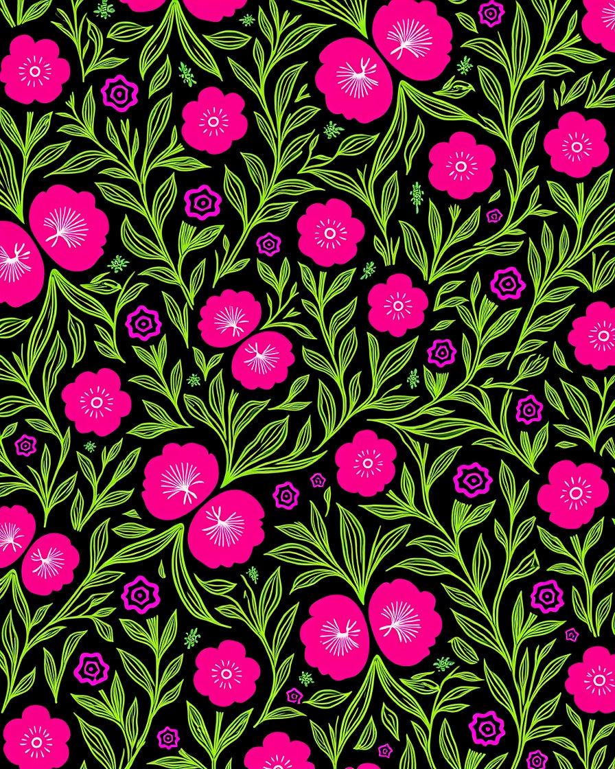 Bold Fuchsia Lime Floral Pattern Rug