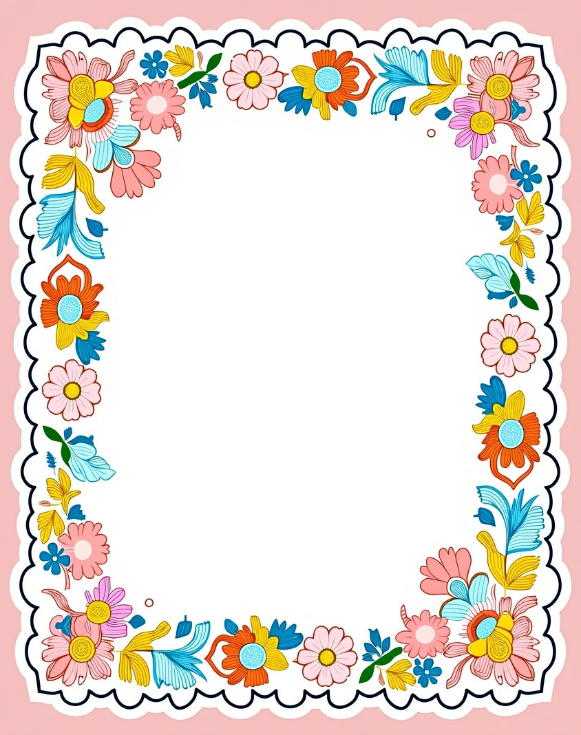 Vibrant Floral Border Pattern Rug