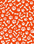 Playful Orange Paw Print Bone Pattern Rug