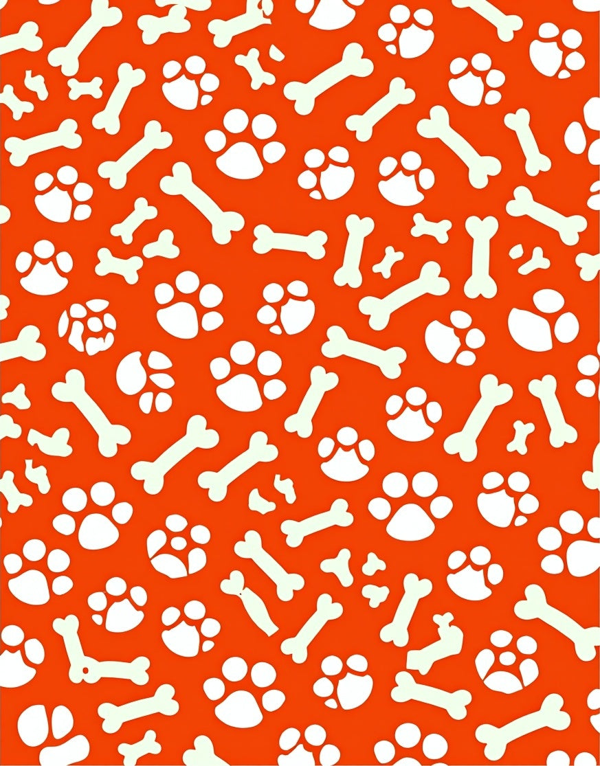 Playful Orange Paw Print Bone Pattern Rug
