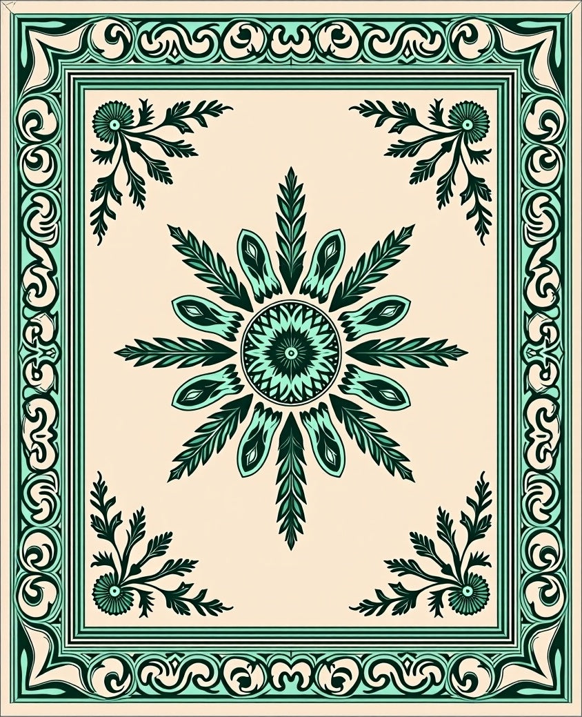 Ornate Floral Leaf Pattern Rug