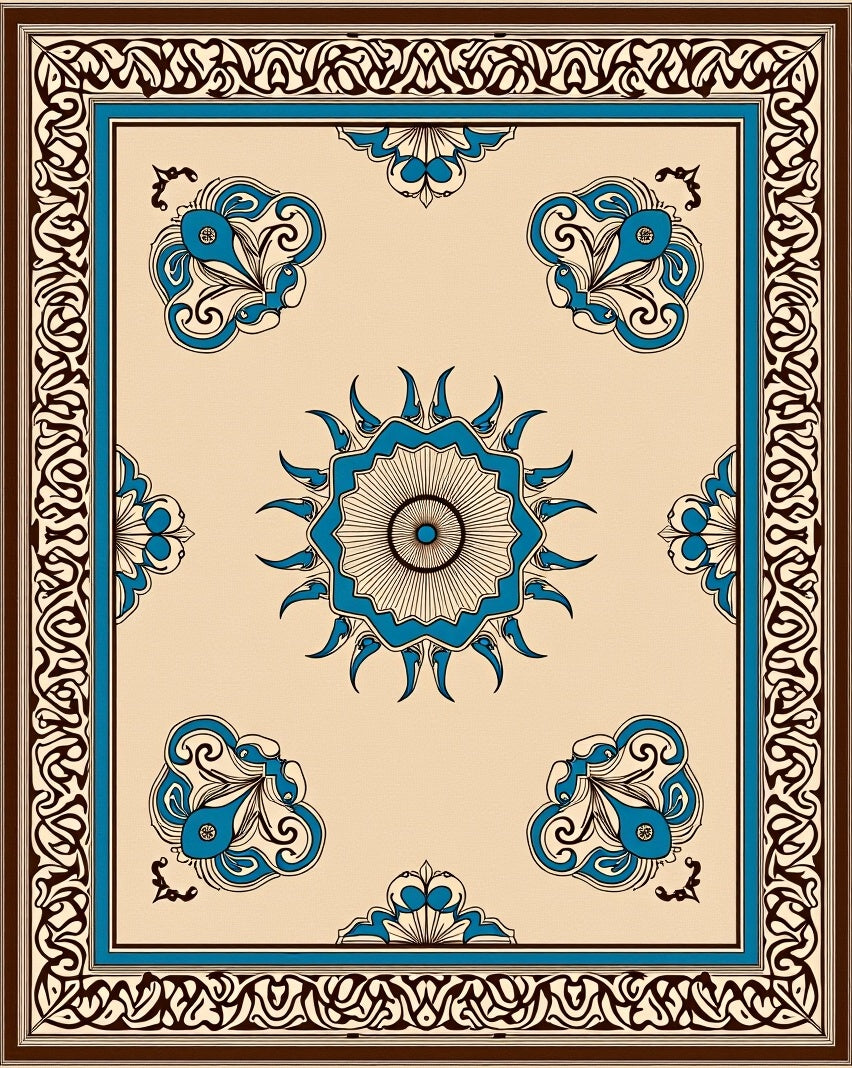 Intricate Floral Motif Traditional Geometric Design Rug