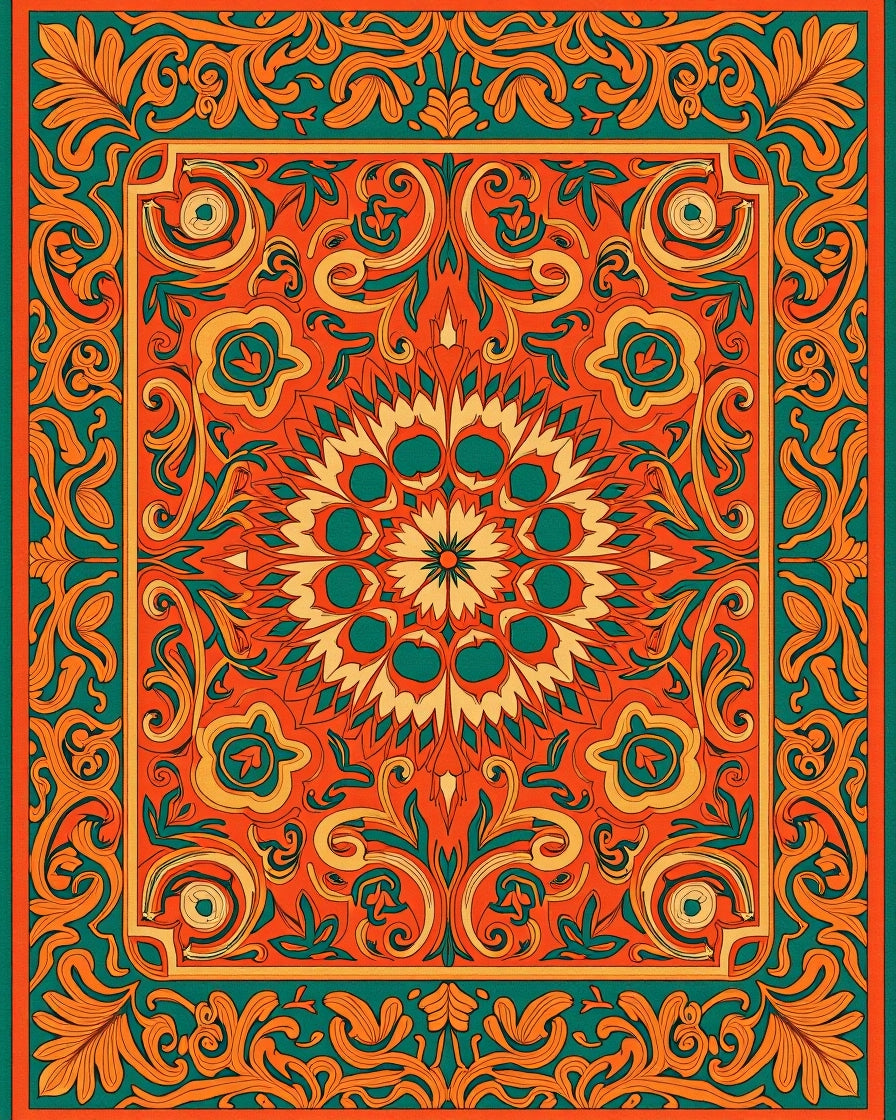 Ornate Floral Scroll Work Design Rug