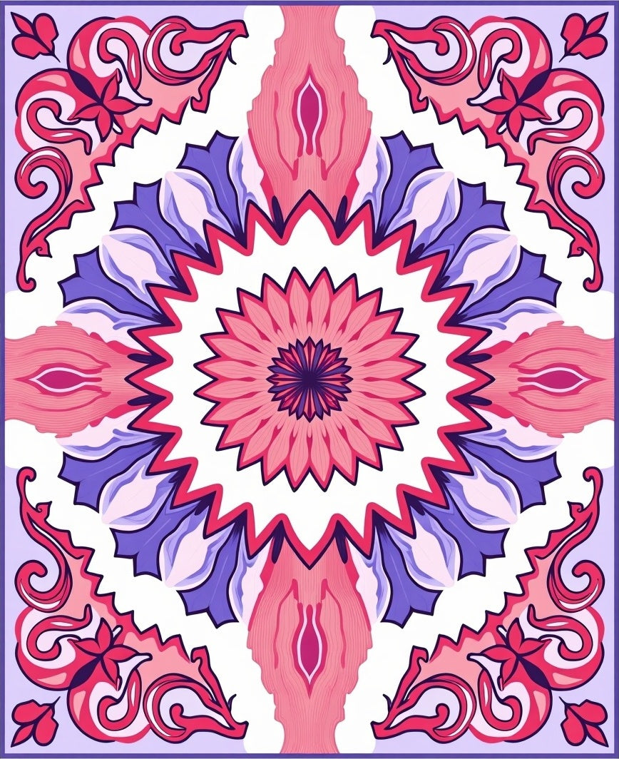 Vibrant Pink Purple Floral Mandala Design Rug