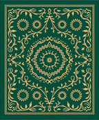 Emerald Green Gold Filigree Medallion Rug