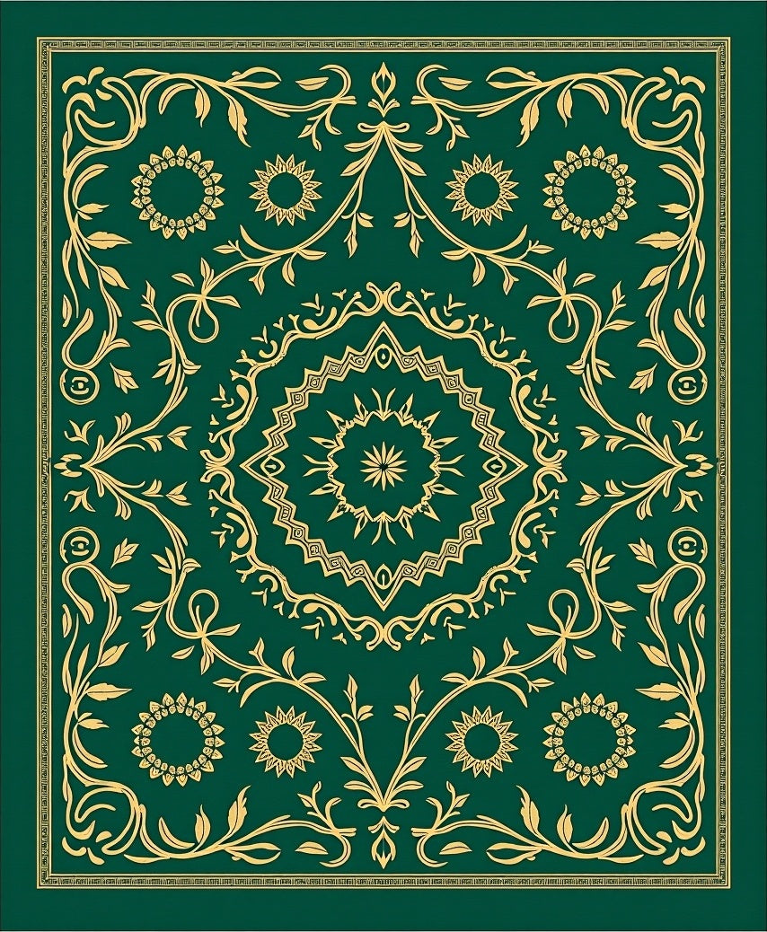 Emerald Green Gold Filigree Medallion Rug