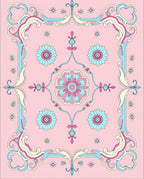 Pink Floral Swirl Patterned Garden Rug