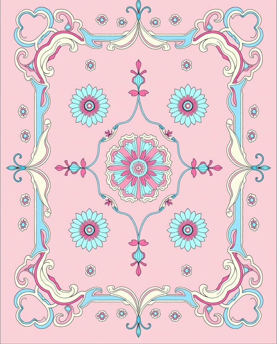 Pink Floral Swirl Patterned Garden Rug