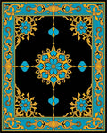 Regal Blue Gold Floral Frame Rug