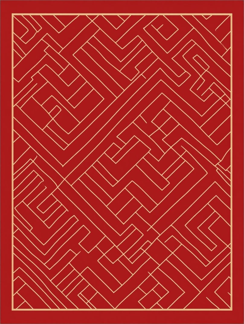 Red Gold Abstract Geometric Labyrinth Rug