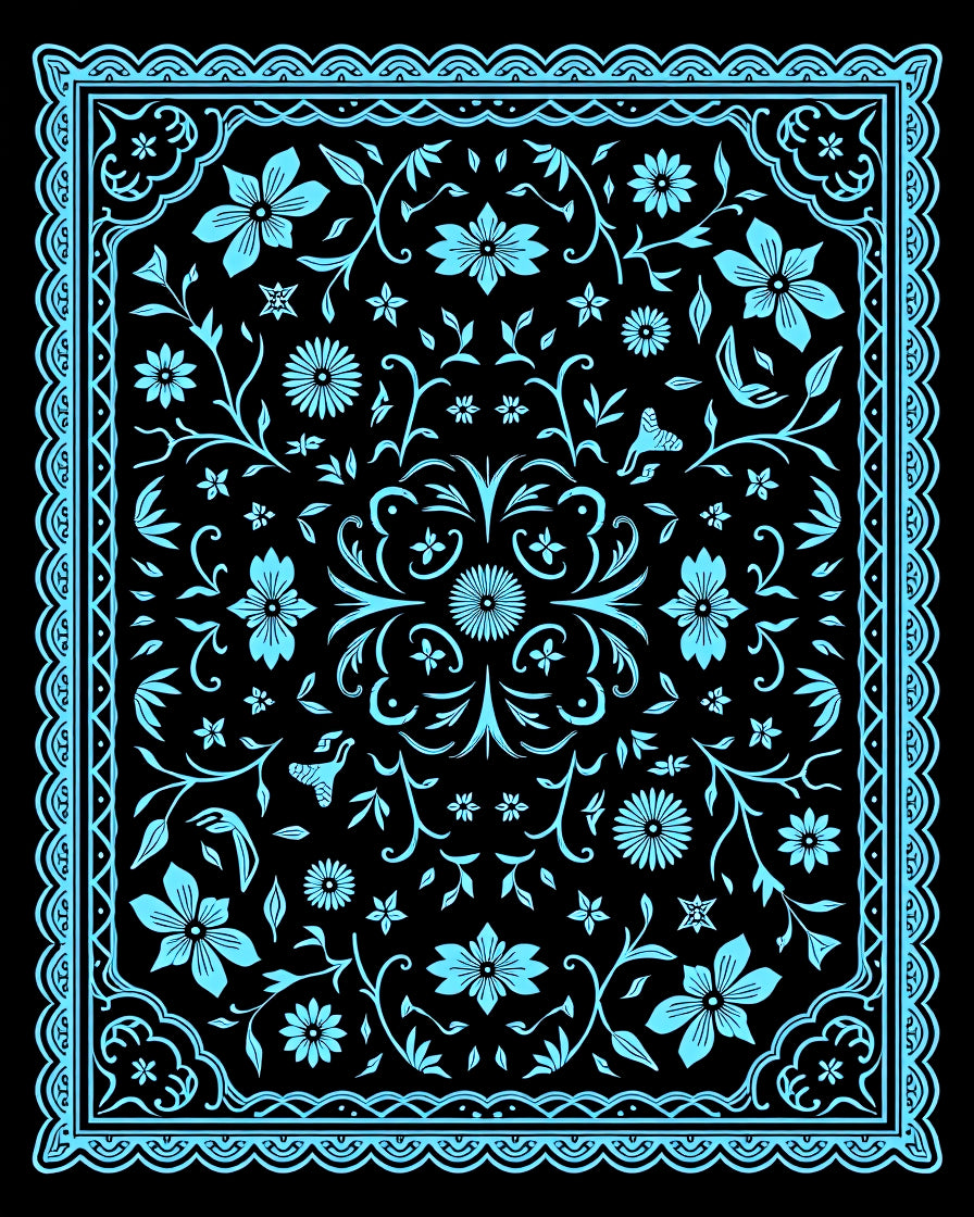 Sky Blue Floral and Vine Design Rug