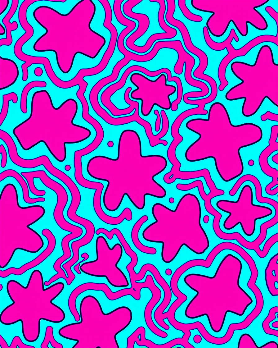 Abstract Pink Star Shapes Wavy Lines Rug