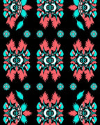 Bold Coral Teal Floral Motif Design Rug