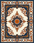 Ornate Blue Orange Floral Pattern Rug