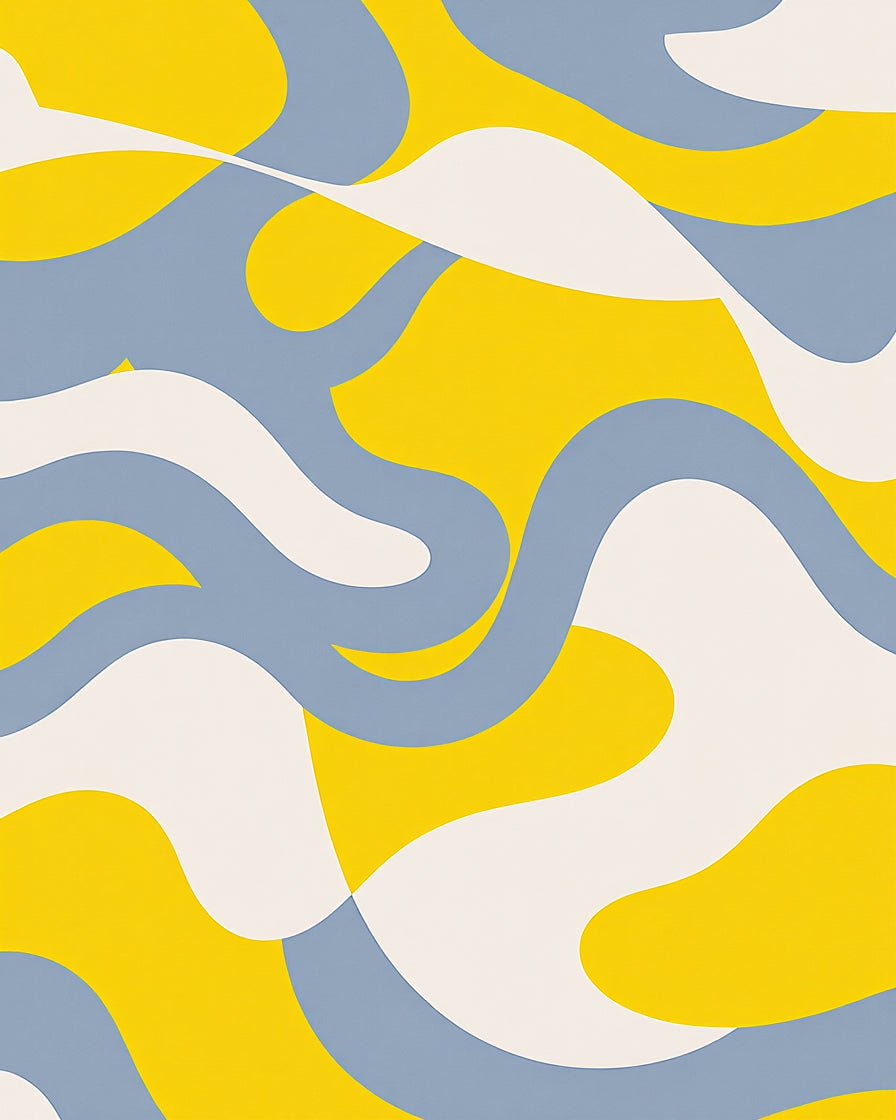 Retro Yellow Blue Cream Swirls Rug