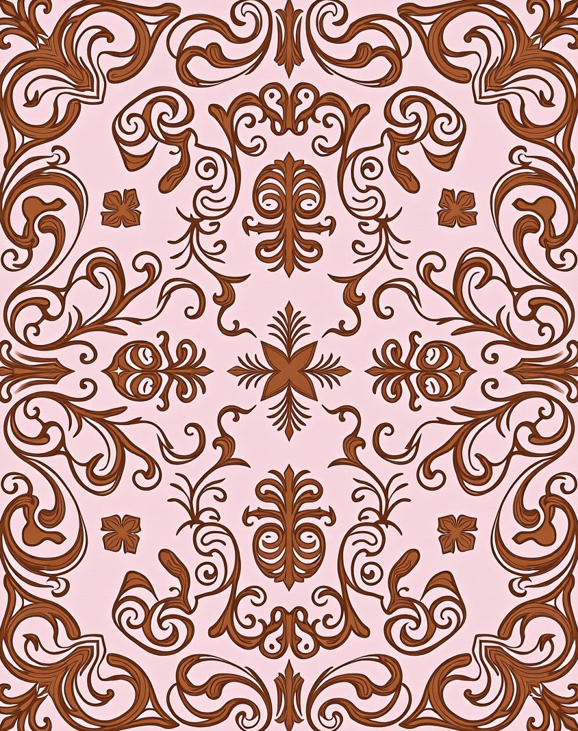 Ornate Brown Floral Swirl Accent Rug