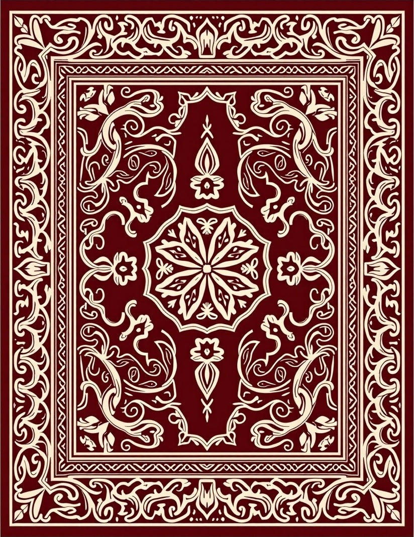 Ornate Red Cream Floral Pattern Rug