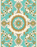 Ornate Teal Gold Floral Medallion Rug