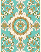 Ornate Teal Gold Floral Medallion Rug