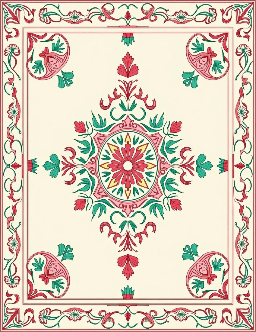 Traditional Floral Medallion Print Rug